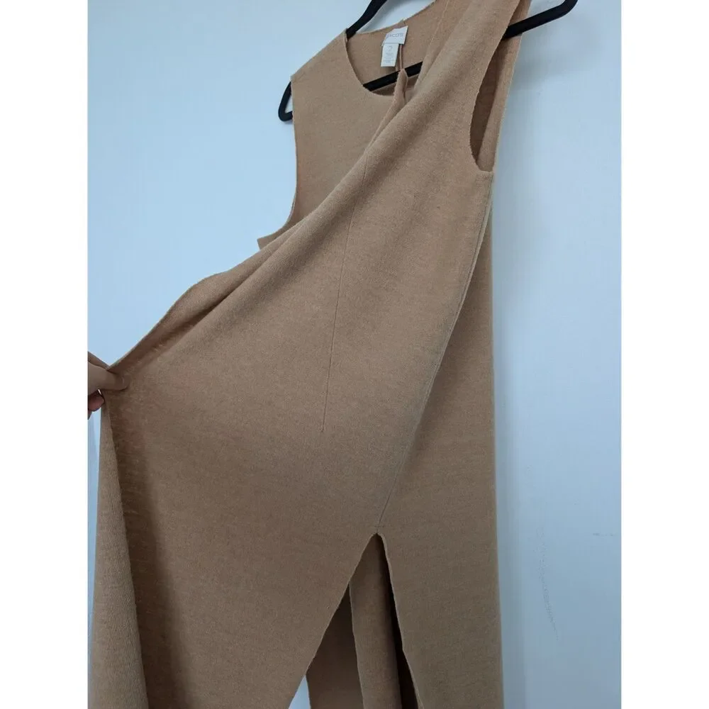 Chico's Wool Sleeveless Wrap Longline Duster Tan Cardigan Sz Chico's 2/L - Picture 9 of 16